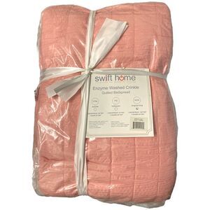 Swift Home Crinkle Enzyme Wash Quilted Bedspread Set, Coral, King/Cal King